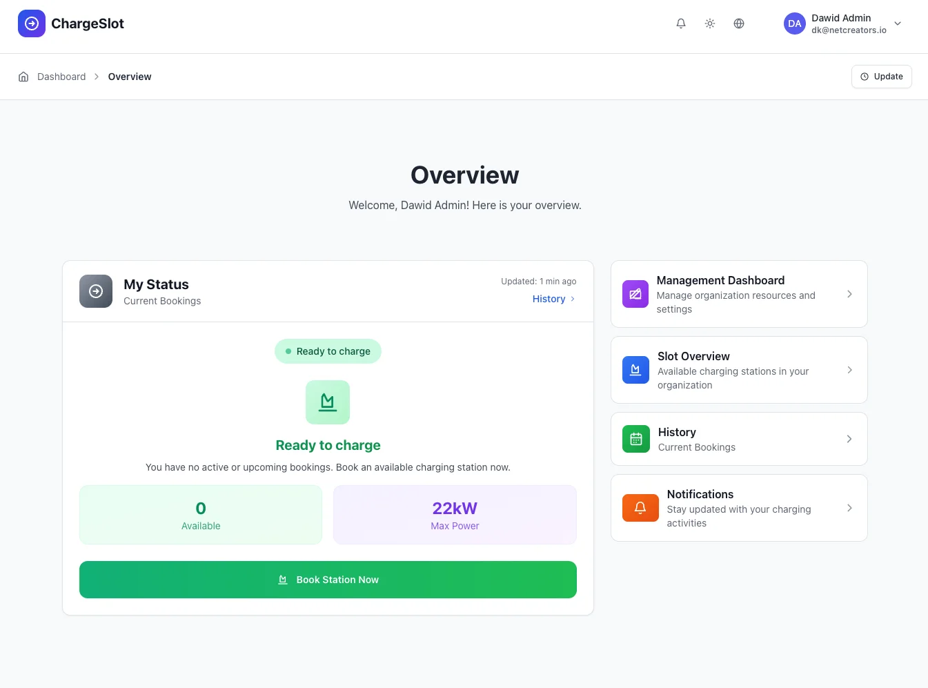 ChargeSlot Dashboard Interface